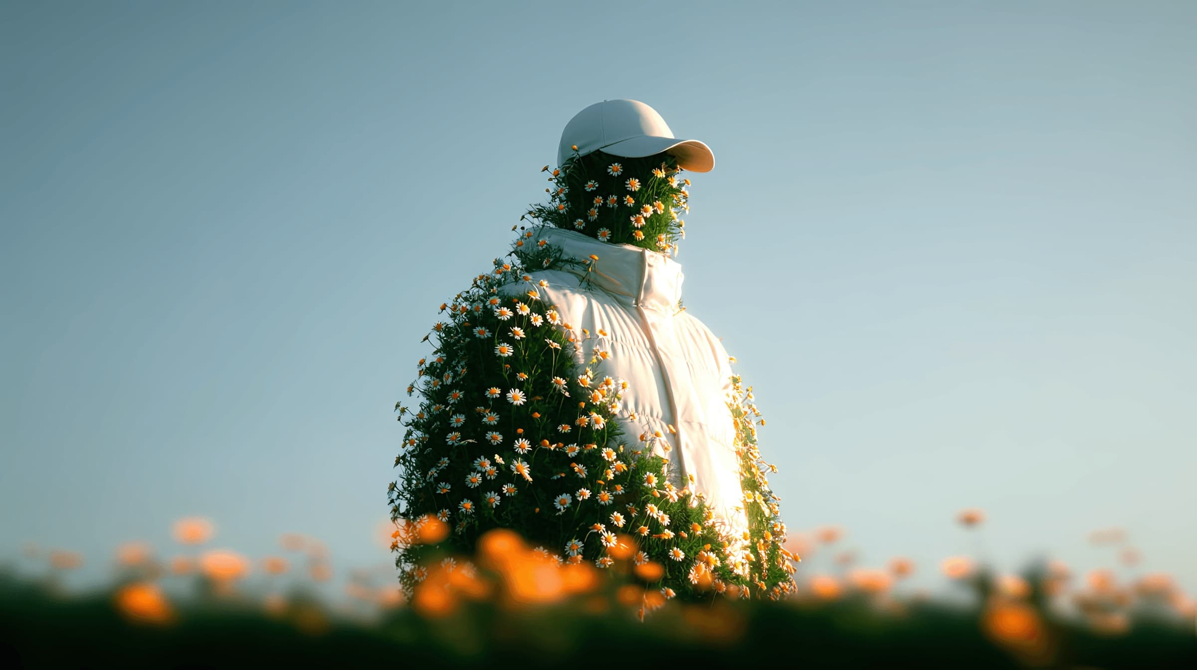 Editorial portrait with floral overlay